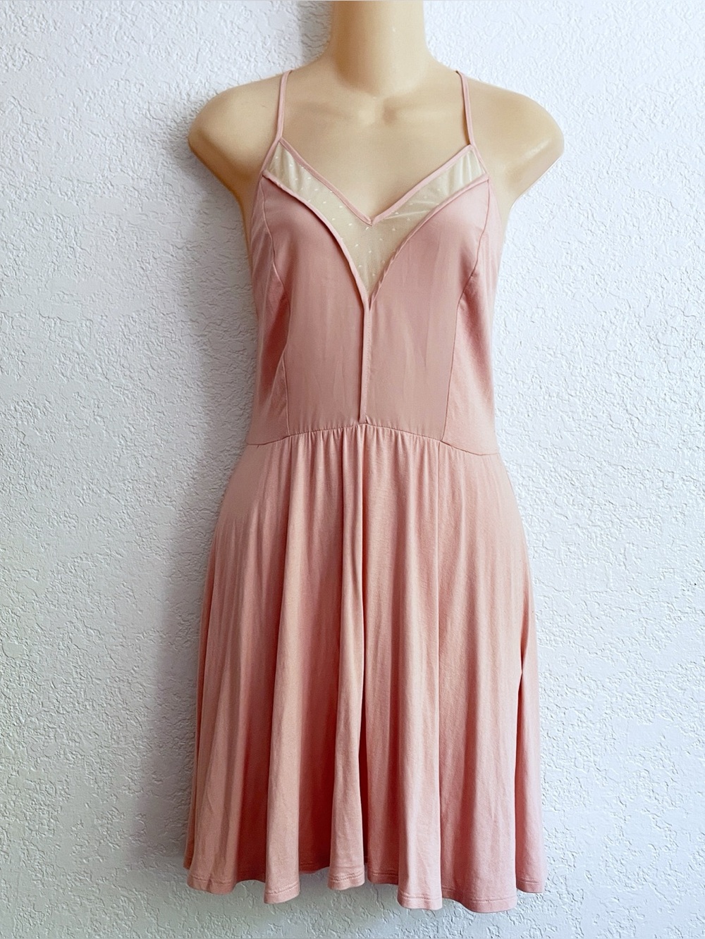 Cope Pink Slip Short Dress Sheer Detail Open Back Balletcore Feminine Med Anthro